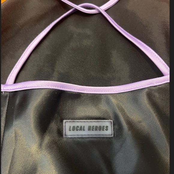 Local Heroes black and purple satin stripe party mini slip dress NWT - Picture 8 of 16